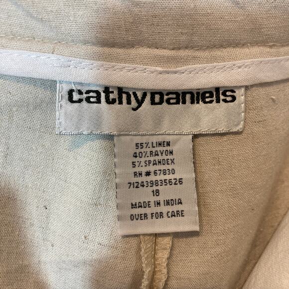 Cathy Daniels Linen Blend Beige Cream Capri High Rise Cropped Ankle Pants - Picture 9 of 11